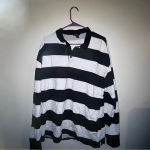 Men’s Forever 21 STRIPED RUGBY SHIRT BLACK/WHITE Cotton Polo Long Sleeve Size L